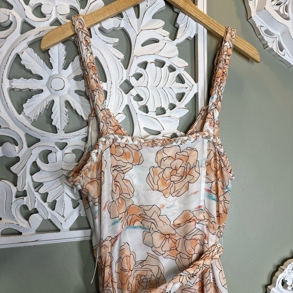 Dyvna ChaCha Peach Floral Overlay Braided Strap Silk Midi Dress Size 10 NWT - Picture 12 of 14